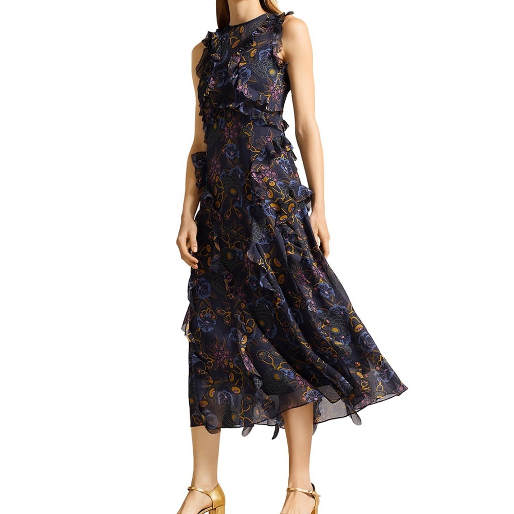 Ted Baker Karolia Sleeveless Waterfall Midi Dress Size 2 NWOT - Picture 1 of 8